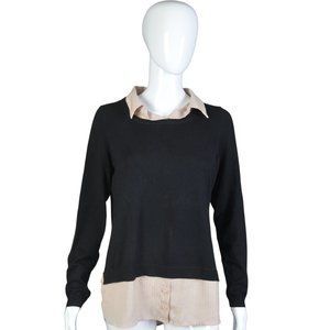 Adrianna Papell Crew Neck Twofer Sweater with Sewn in Collar and Cuffs - Size M